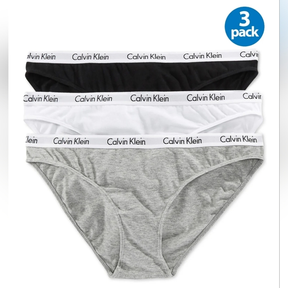 New Calvin Klein Women's Carousel Logo Cotton Stretch Bikini Panties 3 Pack